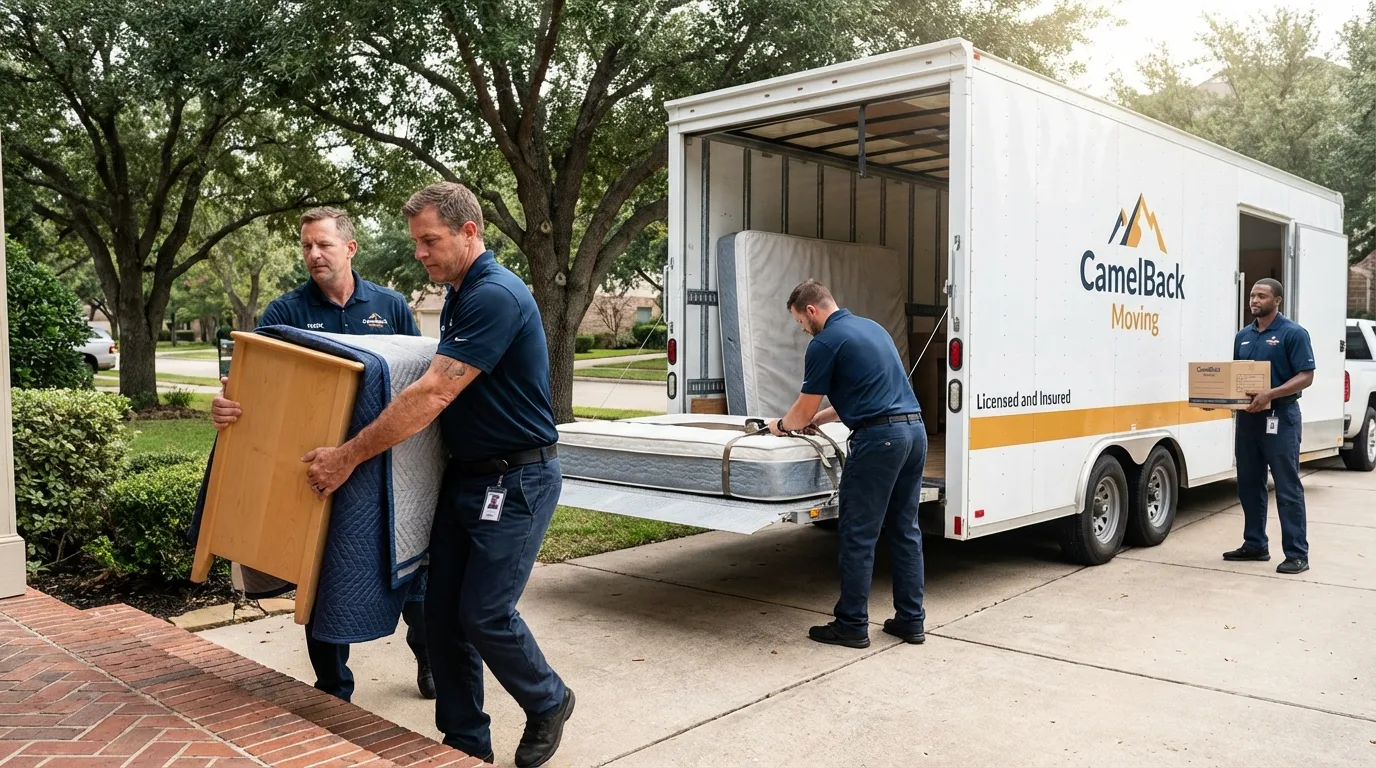 Crew loading residential truck for cross-state move from Fremont, NC