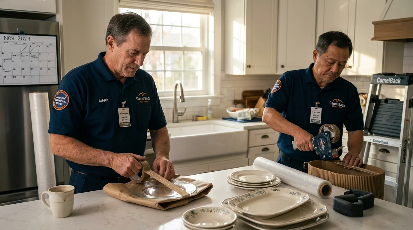 Professional crew packing kitchen dishware in Fremont, NC